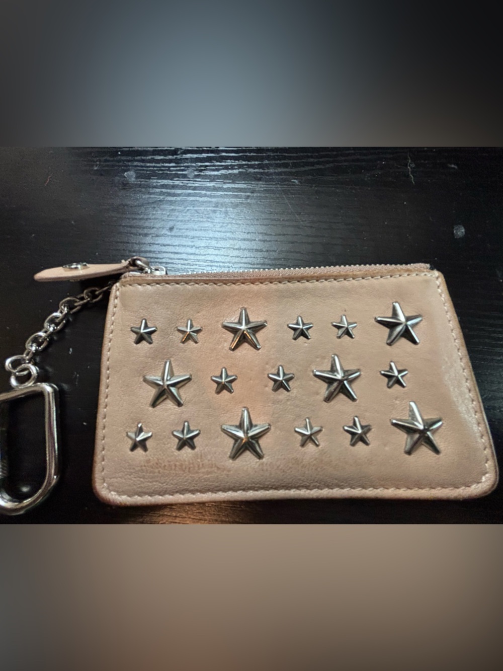 Authentic Jimmy Choo "Nancy" Star Studded Leather Card Case – Ballet Pink/Beige